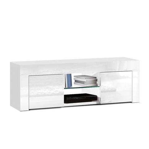 Image of Artiss 130cm High Gloss TV Stand Entertainment Unit Storage Cabinet Tempered Glass Shelf White