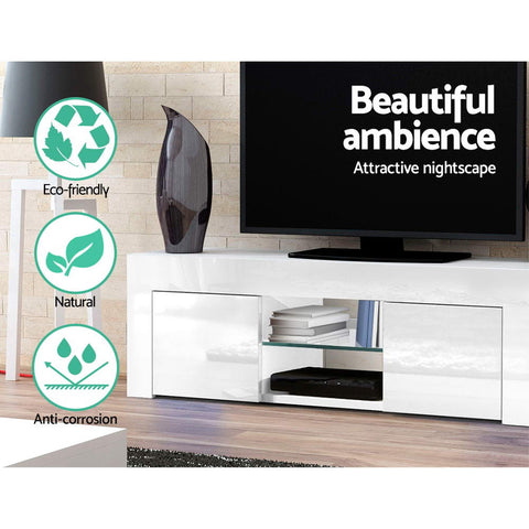 Image of Artiss 130cm High Gloss TV Stand Entertainment Unit Storage Cabinet Tempered Glass Shelf White