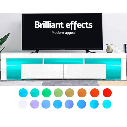 Image of Artiss TV Cabinet Entertainment Unit Stand RGB LED Gloss Furniture 2 Drawers 200cm White