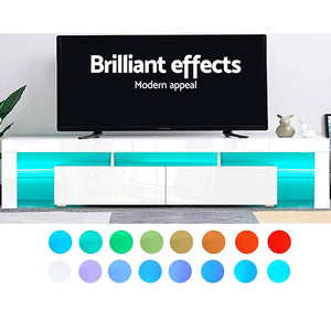 Artiss TV Cabinet Entertainment Unit Stand RGB LED Gloss Furniture 2 Drawers 200cm White