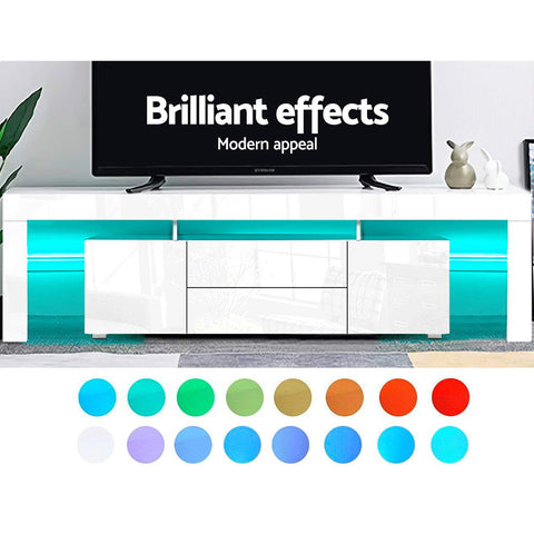 Image of Artiss TV Cabinet Entertainment Unit Stand RGB LED Gloss Furniture 200cm White