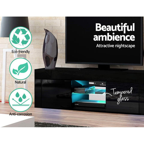 Image of Artiss 130cm RGB LED TV Stand Cabinet Entertainment Unit Gloss Furniture Black