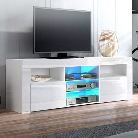 Image of Artiss TV Cabinet Entertainment Unit Stand RGB LED Gloss Furniture 145cm White