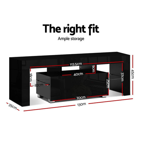 Image of Artiss TV Cabinet Entertainment Unit Stand RGB LED Gloss Furniture 130cm Black