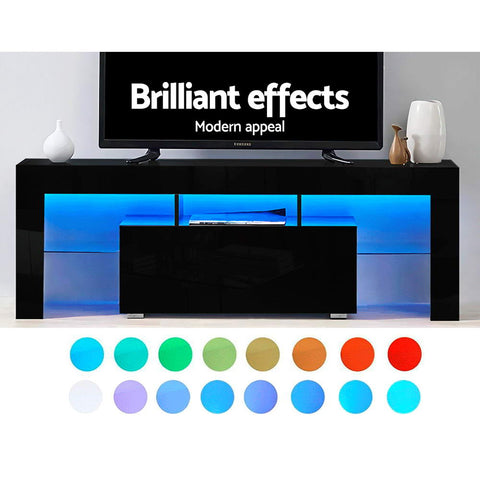 Image of Artiss TV Cabinet Entertainment Unit Stand RGB LED Gloss Furniture 130cm Black
