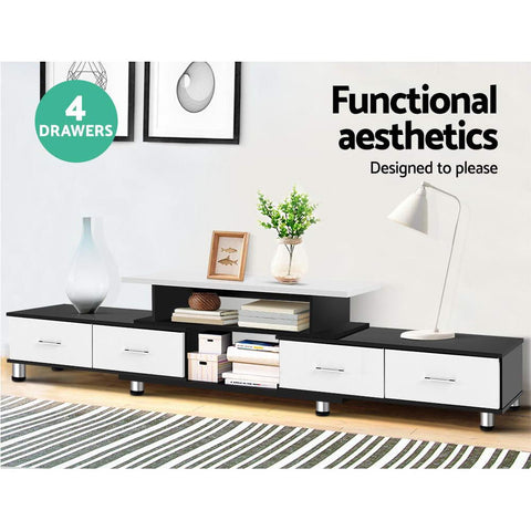 Image of Artiss Wooden TV Stand Entertainment Unit 160CM To 220CM Lowline Storage Drawers Black White