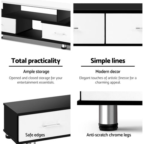 Image of Artiss Wooden TV Stand Entertainment Unit 160CM To 220CM Lowline Storage Drawers Black White