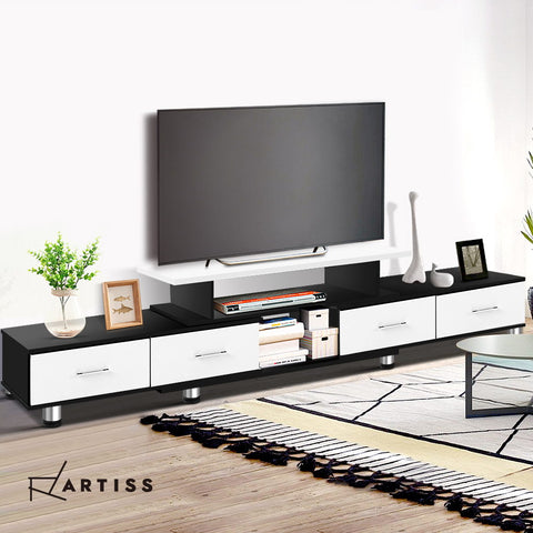 Image of Artiss Wooden TV Stand Entertainment Unit 160CM To 220CM Lowline Storage Drawers Black White