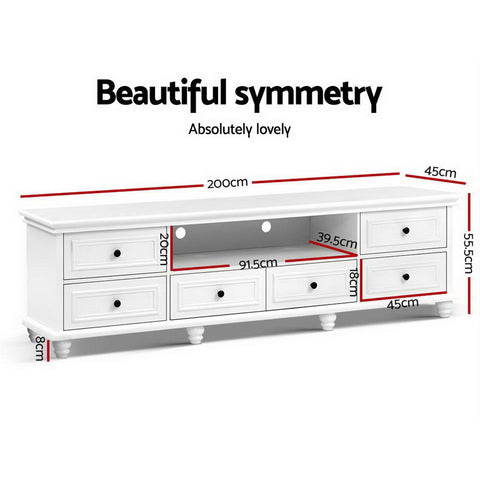 Image of Artiss TV Cabinet Entertainment Unit Stand 6 Storage Drawers Country Style 200cm