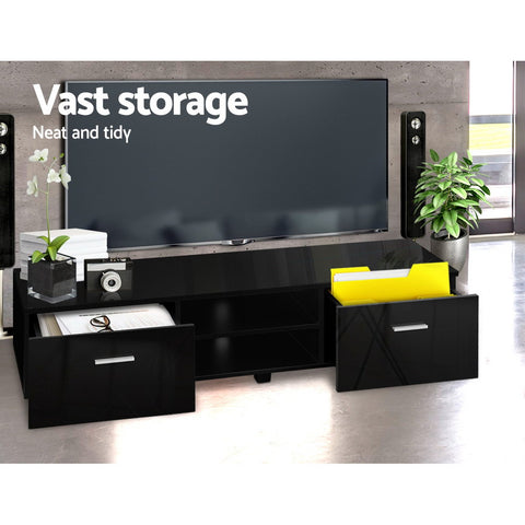 Image of Artiss 140cm High Gloss TV Cabinet Stand Entertainment Unit Storage Shelf Black