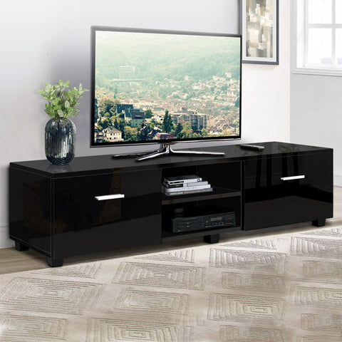 Image of Artiss 140cm High Gloss TV Cabinet Stand Entertainment Unit Storage Shelf Black