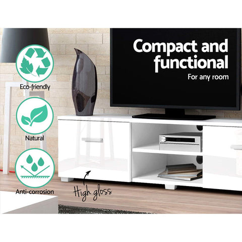 Image of Artiss TV Cabinet Entertainment Unit Stand High Gloss Furniture Storage Drawers 140cm White