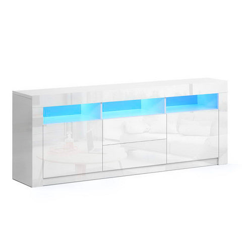 Image of Artiss TV Cabinet Entertainment Unit Stand RGB LED Gloss Drawers 160cm White