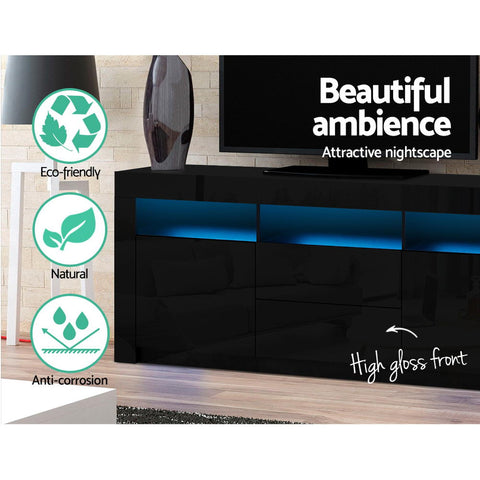 Image of Artiss TV Cabinet Entertainment Unit Stand RGB LED High Gloss Furniture Storage Drawers Shelf 180cm Black