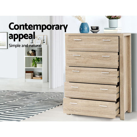 Image of Artiss 5 Chest of Drawers Tallboy Dresser Table Bedroom Storage Cabinet