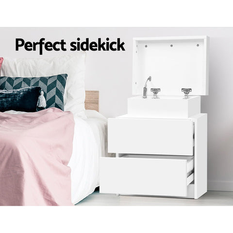 Image of Artiss Bedside Tables 2 Drawers Side Table Storage Nightstand White Bedroom Wood