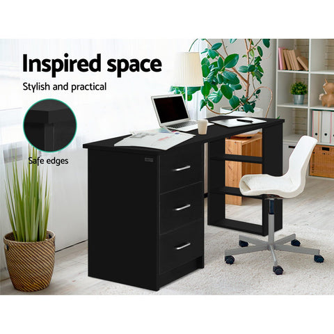 Image of Artiss Office Computer Desk Student Study Table Workstation 3 Drawers 120cm Black