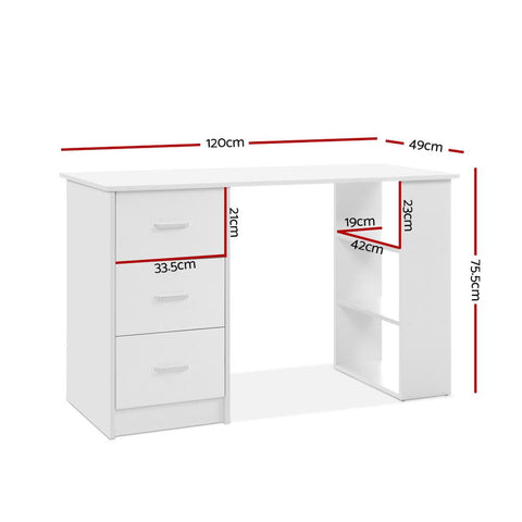 Image of Artiss Office Computer Desk Student Study Table Workstation 3 Drawers Shelf 120cm