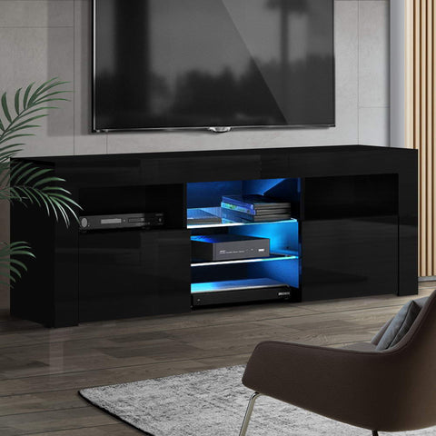 Image of Artiss TV Cabinet Entertainment Unit Stand RGB LED Gloss Furniture 160cm Black