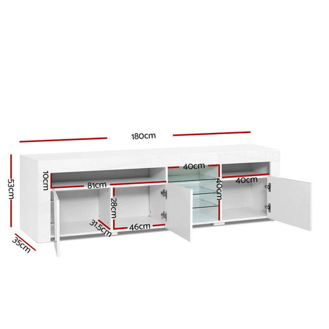 Image of Artiss TV Cabinet Entertainment Unit Stand RGB LED Gloss 3 Doors 180cm White