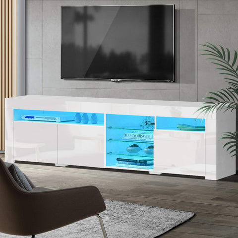 Image of Artiss TV Cabinet Entertainment Unit Stand RGB LED Gloss 3 Doors 180cm White