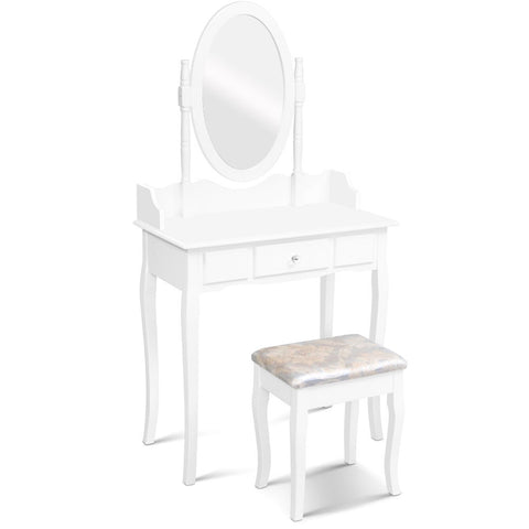 Image of Dressing Table Stool Mirror Jewellery Cabinet Tables Drawer White Box Organizer