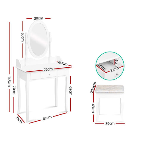 Image of Dressing Table Stool Mirror Jewellery Cabinet Tables Drawer White Box Organizer
