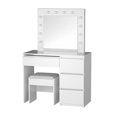 Image of Artiss Dressing Table LED Makeup Mirror Stool Set 12 Bulbs Vanity Desk White