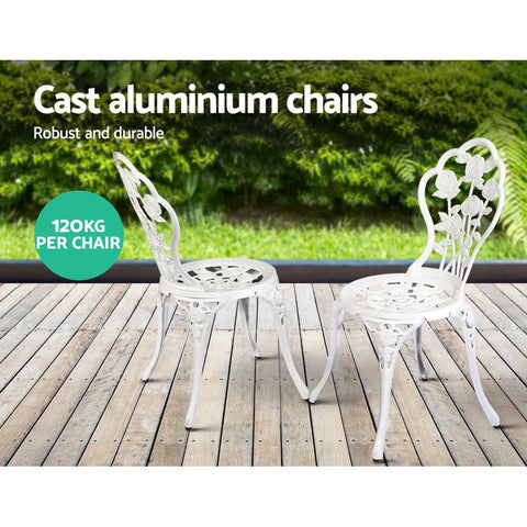 Image of Gardeon Outdoor Furniture Chairs Table 3pc Aluminium Bistro White
