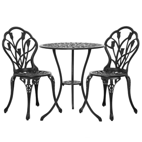 Image of Gardeon 3PC Outdoor Setting Cast Aluminium Bistro Table Chair Patio Black