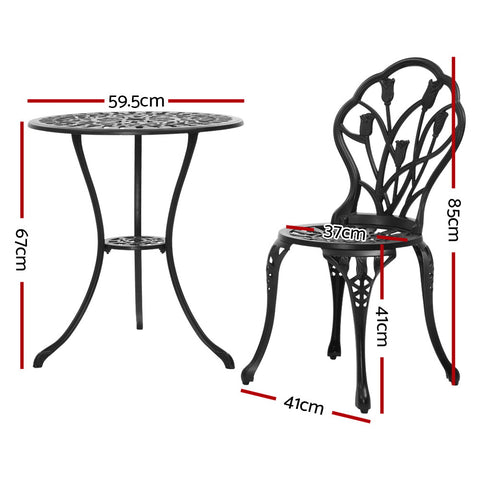 Image of Gardeon 3PC Outdoor Setting Cast Aluminium Bistro Table Chair Patio Black