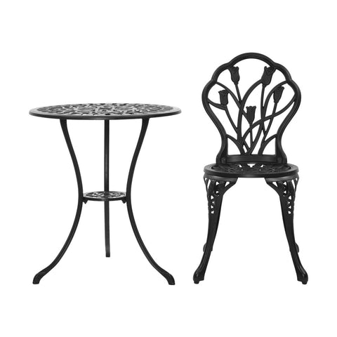 Image of Gardeon 3PC Outdoor Setting Cast Aluminium Bistro Table Chair Patio Black