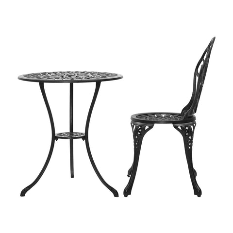 Image of Gardeon 3PC Outdoor Setting Cast Aluminium Bistro Table Chair Patio Black