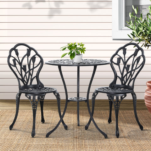 Image of Gardeon 3PC Outdoor Setting Cast Aluminium Bistro Table Chair Patio Black