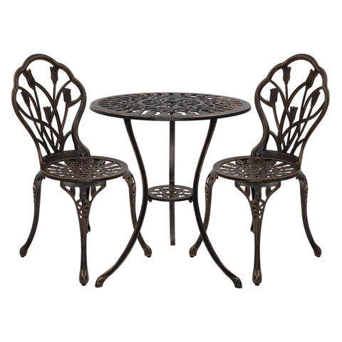 Image of Gardeon 3PC Outdoor Setting Cast Aluminium Bistro Table Chair Patio Bronze