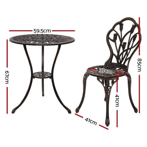 Image of Gardeon 3PC Outdoor Setting Cast Aluminium Bistro Table Chair Patio Bronze