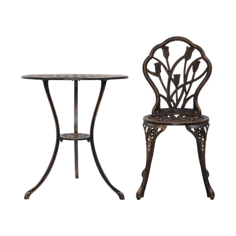 Image of Gardeon 3PC Outdoor Setting Cast Aluminium Bistro Table Chair Patio Bronze