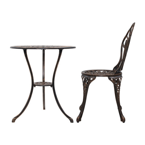 Image of Gardeon 3PC Outdoor Setting Cast Aluminium Bistro Table Chair Patio Bronze