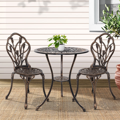 Image of Gardeon 3PC Outdoor Setting Cast Aluminium Bistro Table Chair Patio Bronze