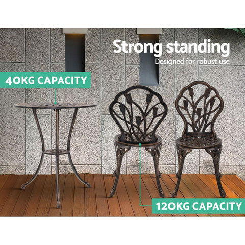 Image of Gardeon 3PC Outdoor Setting Cast Aluminium Bistro Table Chair Patio Bronze