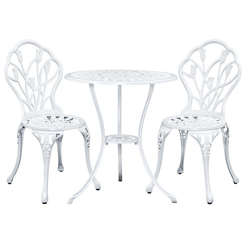 Image of Gardeon 3PC Outdoor Setting Cast Aluminium Bistro Table Chair Patio White