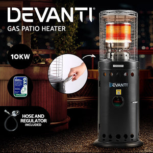 Devanti Gas Patio Outdoor Heater Propane Butane LPG Portable Heater Stand Steel Black