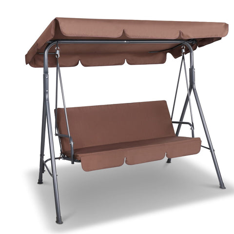 Image of Gardeon 3 Seater Outdoor Canopy Swing Chair - Coffee