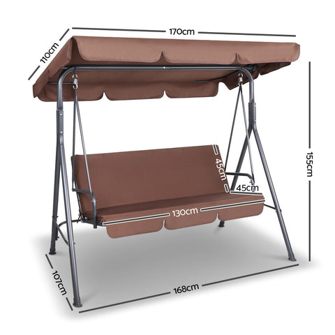 Image of Gardeon 3 Seater Outdoor Canopy Swing Chair - Coffee