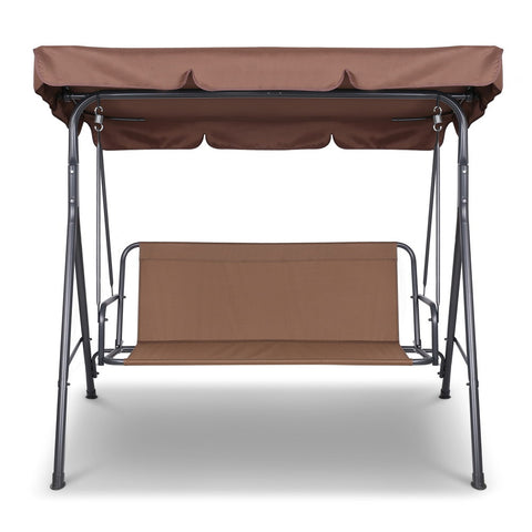 Image of Gardeon 3 Seater Outdoor Canopy Swing Chair - Coffee