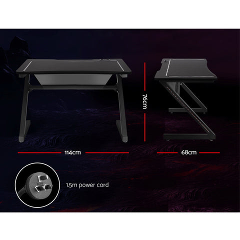 Image of Artiss Gaming Desk Home Office Computer Carbon Fiber Style LED Racer Table