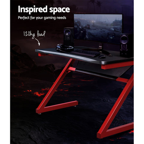 Image of Artiss Gaming Desk Home Office Carbon Fiber Computer Table Racer Desks Black Red