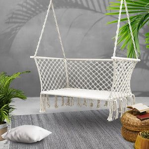 Gardeon Camping Hammock Chair Patio 2 Person Swing Hammocks Double Portable Cream