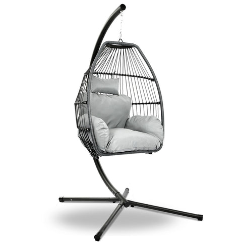 Image of Gardeon Outdoor Furniture Egg Hammock Hanging Swing Chair Stand Pod Wicker Grey