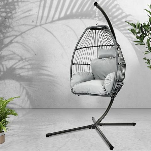 Image of Gardeon Outdoor Furniture Egg Hammock Hanging Swing Chair Stand Pod Wicker Grey